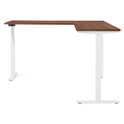 Series L Adjustable Height Corner Desk, Walnut with White Base, Right Handed,Walnut,hi-res