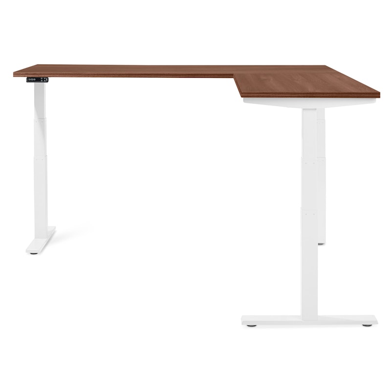 Series L Adjustable Height Corner Desk, Walnut with White Base, Right Handed,Walnut,hi-res image number 1.0