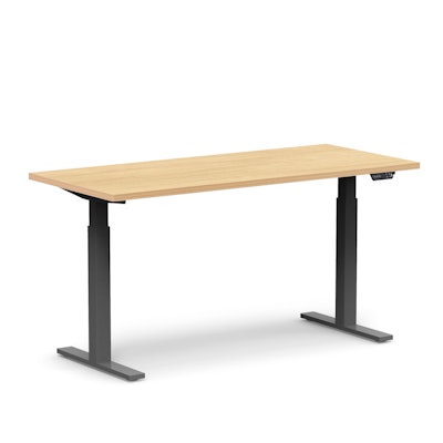 Series L Adjustable Height Single Desk, Natural Oak, 60", Charcoal Legs