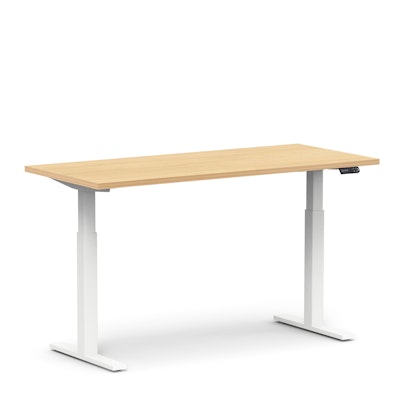 Series L Adjustable Height Single Desk, Natural Oak, 60", White Legs