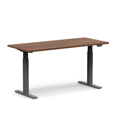 Series L Adjustable Height Single Desk, Walnut, 60", Charcoal Legs