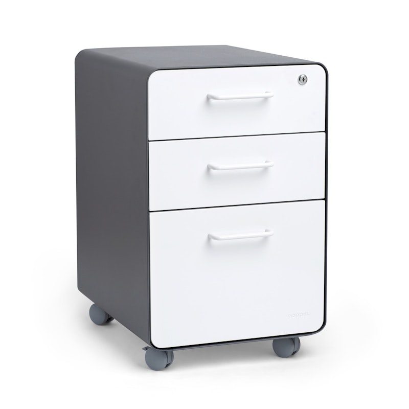 Charcoal + White Stow 3-Drawer File Cabinet, Rolling,White,hi-res image number 0.0
