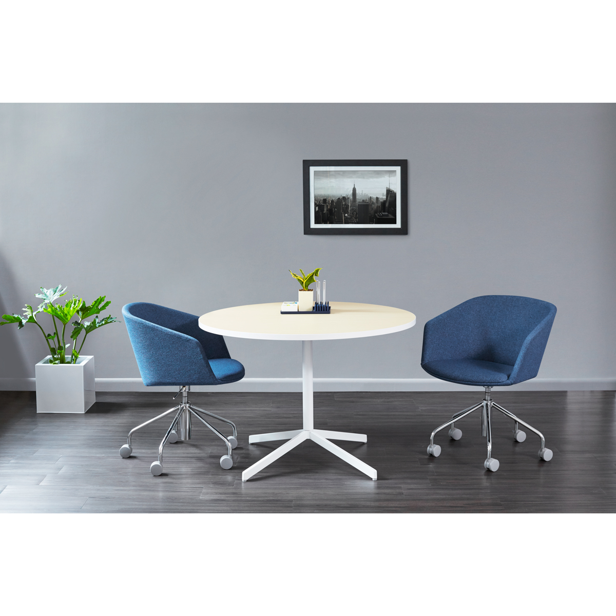 White Touchpoint Meeting Table, 42", Charcoal Legs,White,hi-res