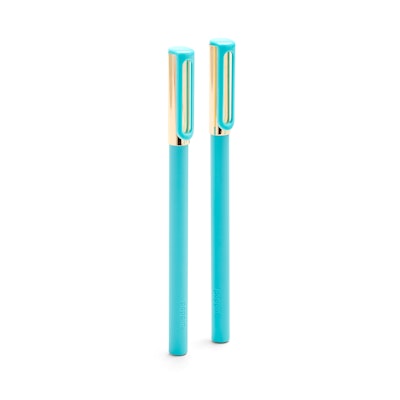 Aqua + Gold Tip-Top Rollerball Pens w/ Blue Ink, Set of 2