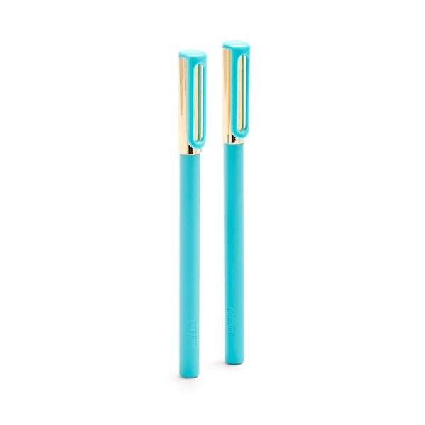 Aqua + Gold Tip-Top Rollerball Pens w/ Blue Ink, Set of 2,Aqua,hi-res