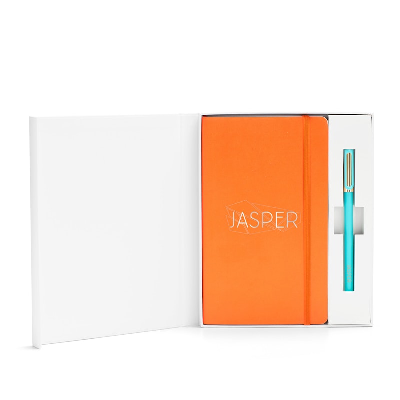 Custom Orange Soft Cover Gift Box Set, Aqua Tip-Top Pen,Orange,hi-res image number 0.0