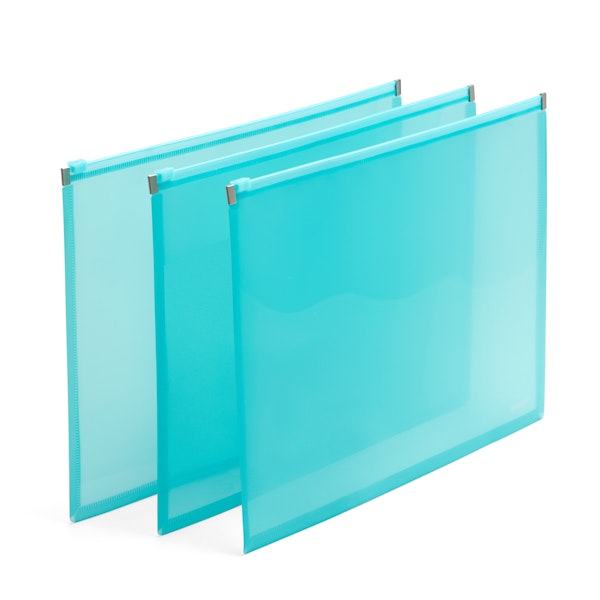 Large Aqua Zip Folios, Set of 3,Aqua,hi-res