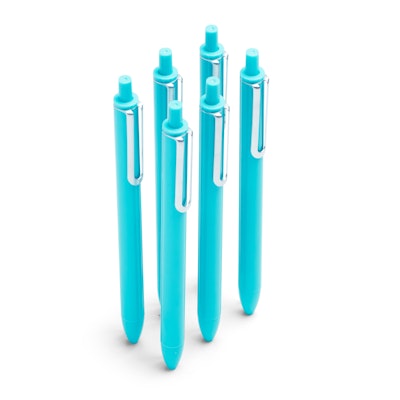Aqua Retractable Gel Luxe Pens w/ Blue Ink, Set of 6