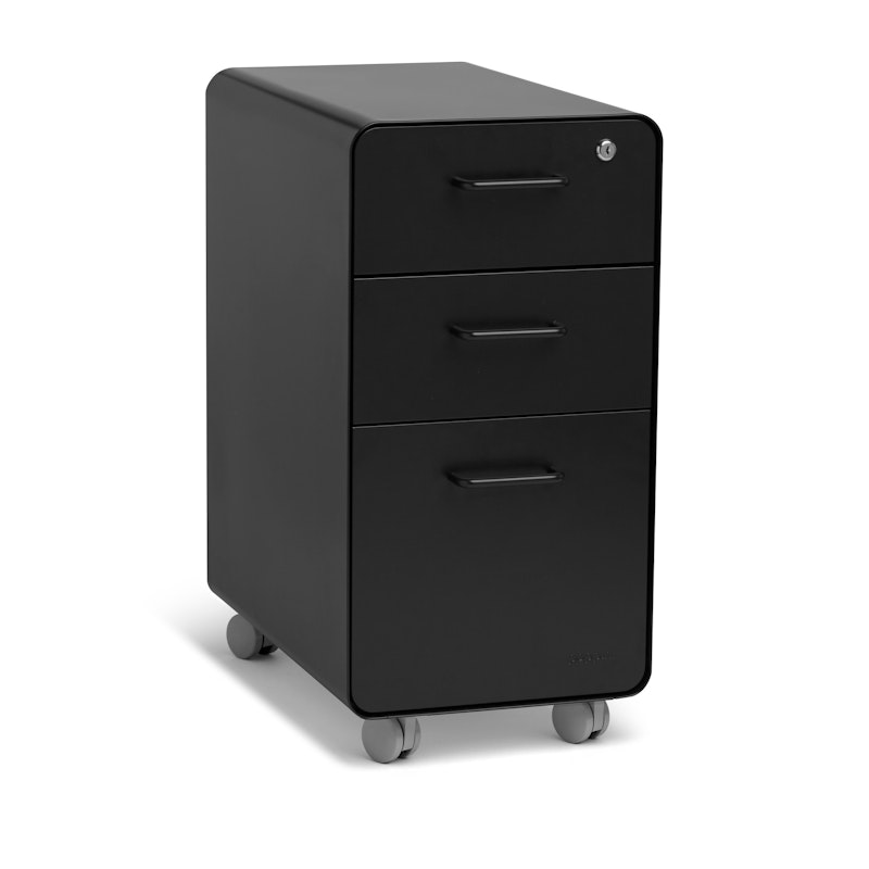 Black Slim Stow 3-Drawer File Cabinet, Rolling,Black,hi-res image number 1