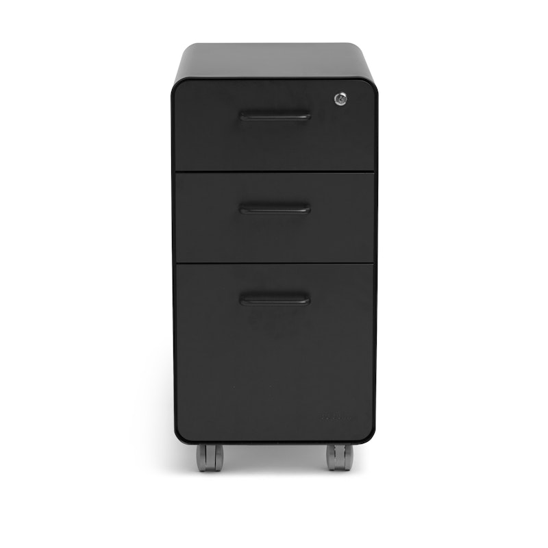 Black Slim Stow 3-Drawer File Cabinet, Rolling,Black,hi-res image number 3