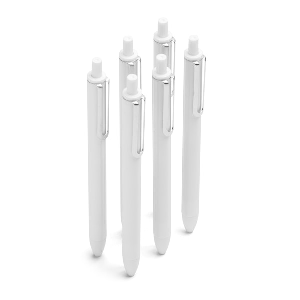 White Retractable Gel Luxe Pens w/ Black Ink, Set of 6,White,hi-res