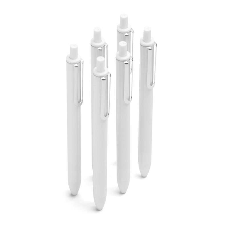 White Retractable Gel Luxe Pens w/ Black Ink, Set of 6,White,hi-res image number 1
