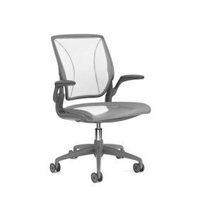 Pinstripe Mesh White World Task Chair, Fixed Arms, Gray Frame