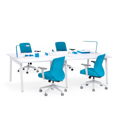 Series A Double Desk For 4, White Legs