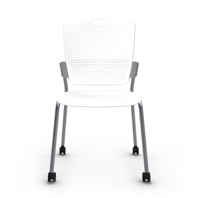 Shell White Cinto Chair, Rolling, Silver Frame