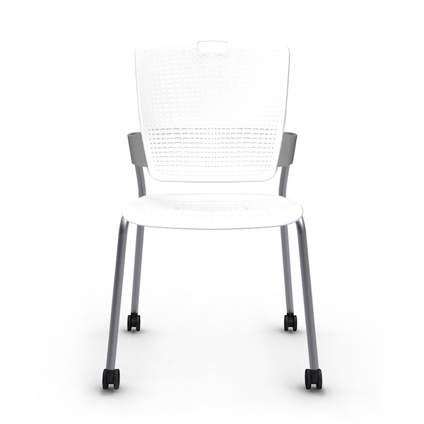 Shell White Cinto Chair, Rolling, Silver Frame,White,hi-res