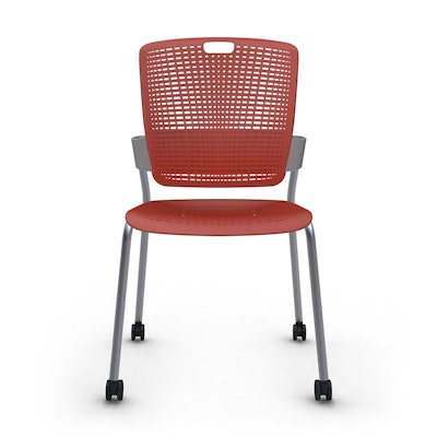 Shell Red Cinto Chair, Rolling, Silver Frame