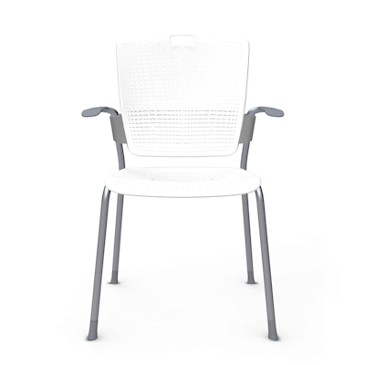 Shell White Cinto Chair wth Arms, Silver Frame