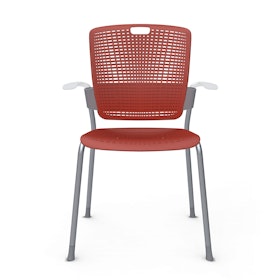 Shell Red Cinto Chair wth Arms, Silver Frame