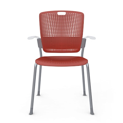 Shell Red Cinto Chair wth Arms, Silver Frame