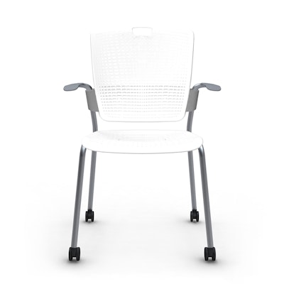 Shell White Cinto Chair with Arms, Rolling, Silver Frame