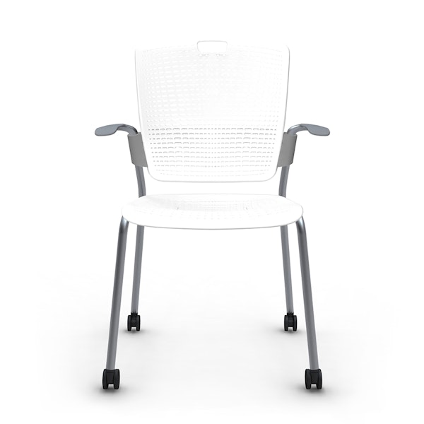 Shell White Cinto Chair with Arms, Rolling, Silver Frame,White,hi-res