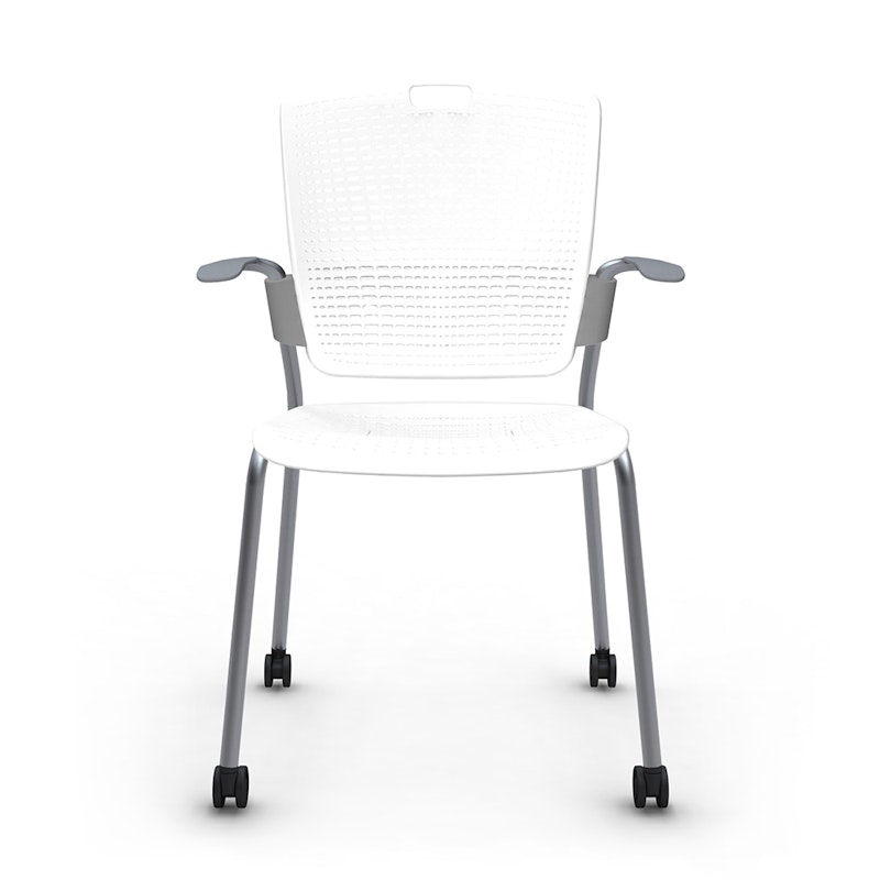 Shell White Cinto Chair with Arms, Rolling, Silver Frame,White,hi-res image number 0.0