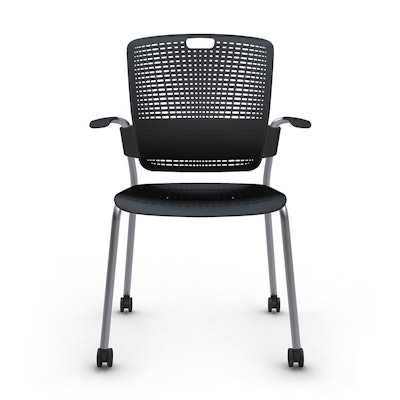 Shell Black Cinto Chair with Arms, Rolling, Silver Frame