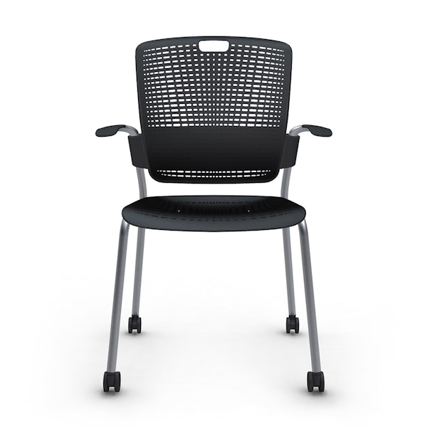 Shell Black Cinto Chair with Arms, Rolling, Silver Frame,Black,hi-res