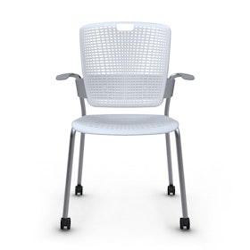 Shell Light Gray Cinto Chair with Arms, Rolling, Silver Frame