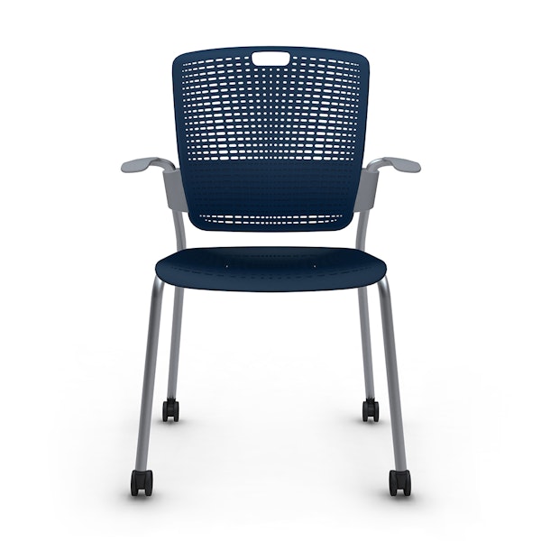 Shell Blue Cinto Chair with Arms, Rolling, Silver Frame,Navy,hi-res