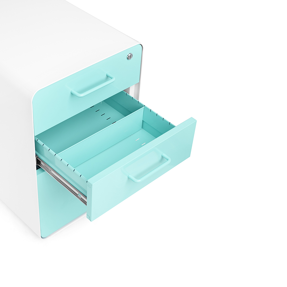 White + Aqua Stow 3-Drawer File Cabinet, Rolling,Aqua,hi-res