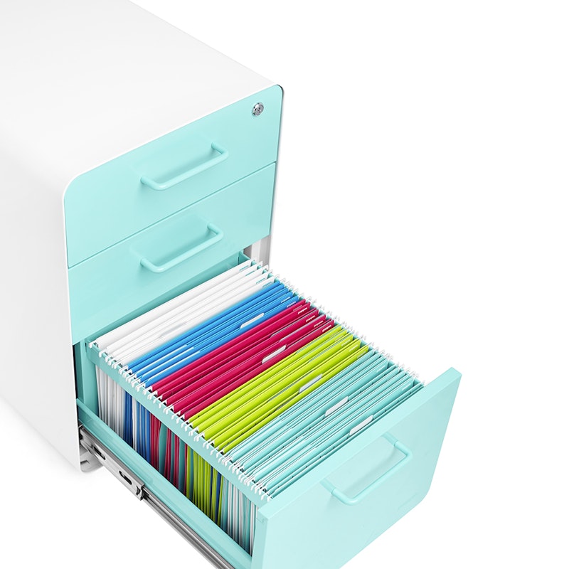 White + Aqua Stow 3-Drawer File Cabinet, Rolling,Aqua,hi-res image number 3