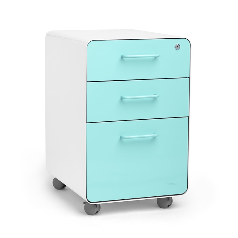 White + Aqua Stow 3-Drawer File Cabinet, Rolling,Aqua,hi-res image number 1