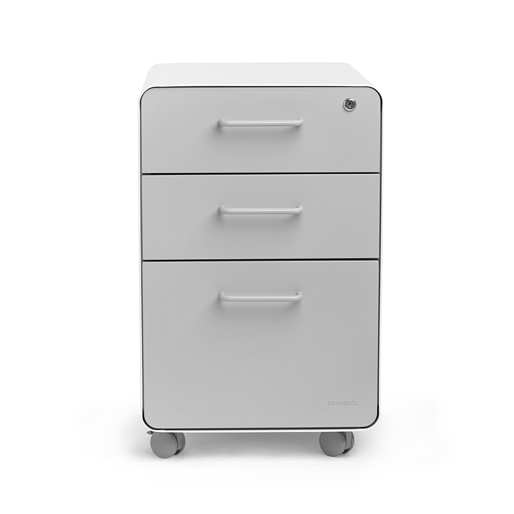 White + Light Gray Stow 3-Drawer File Cabinet, Rolling