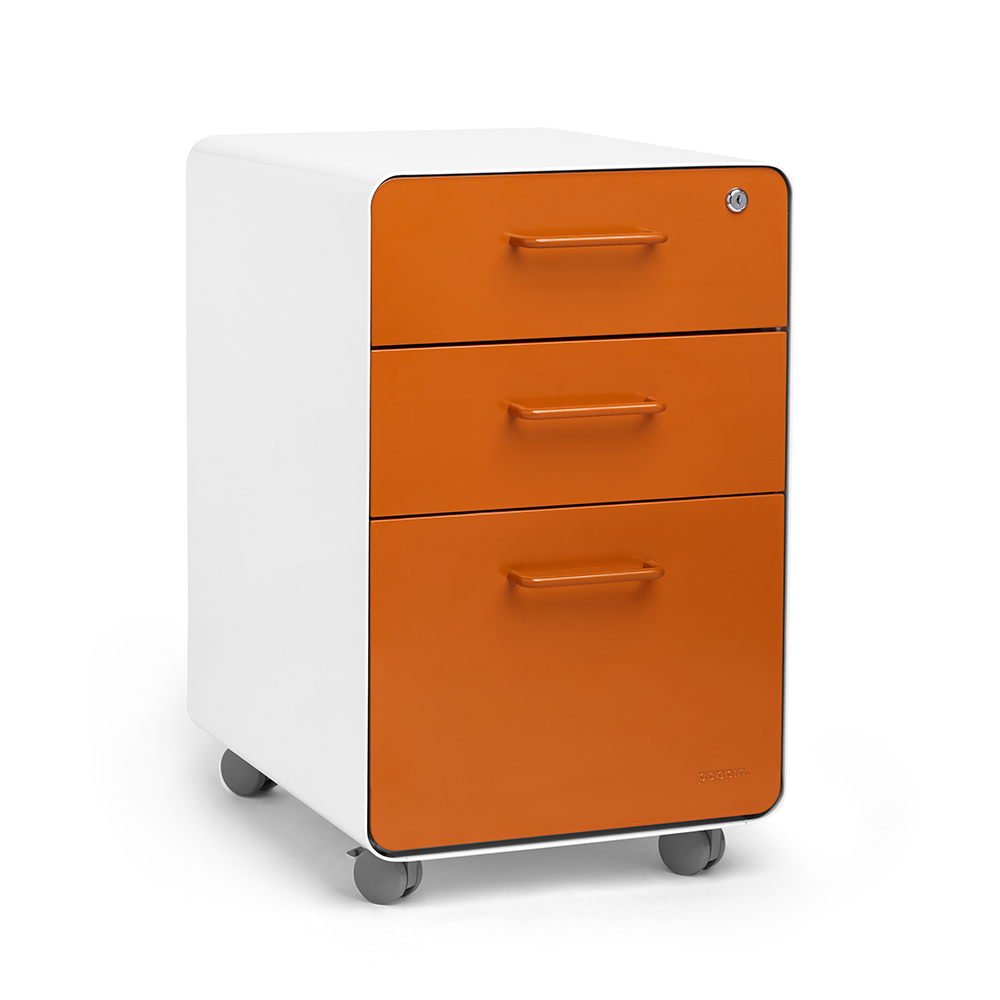 White Orange Stow 3 Drawer File Cabinet Rolling Poppin