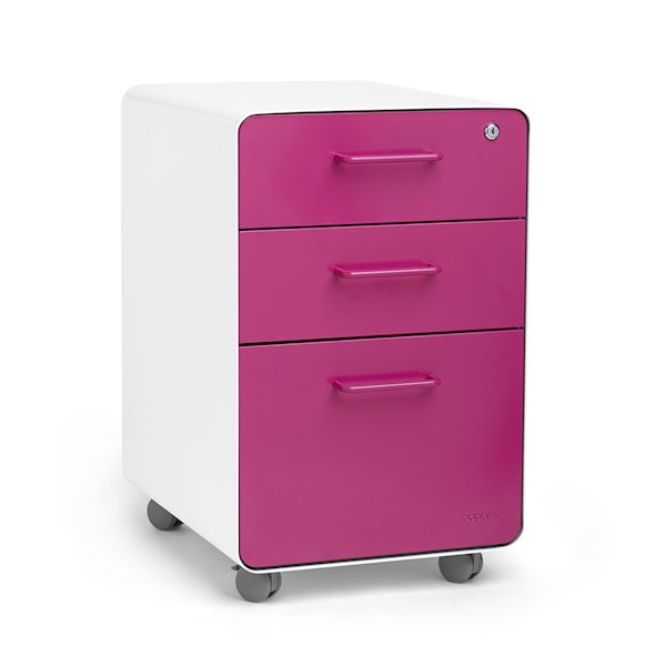 White + Pink Stow 3-Drawer File Cabinet, Rolling,Pink,hi-res