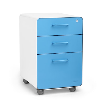 White + Pool Blue Stow 3-Drawer File Cabinet, Rolling