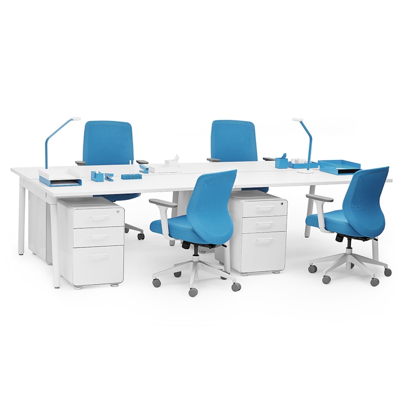 Series A Double Desk for 4, White, 57", White Legs,White,hi-res image number 0.0