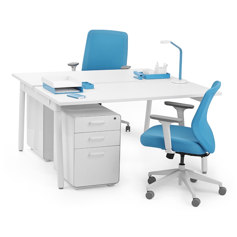 Series A Double Desk for 2, White, 57", White Legs,White,hi-res image number 0.0