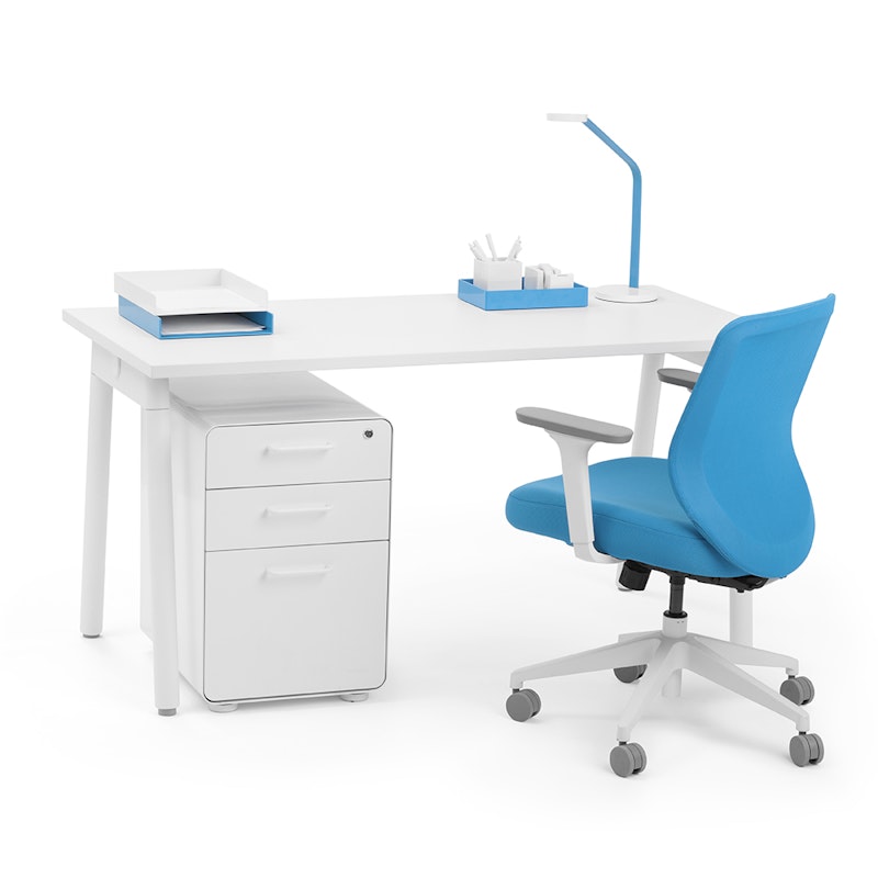 Series A Single Desk for 1, White, 57", White Legs,White,hi-res image number 0.0