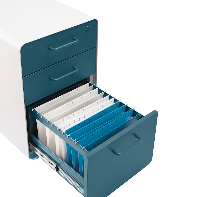White + Slate Blue Stow 3-Drawer File Cabinet, Rolling,Slate Blue,hi-res image number 3