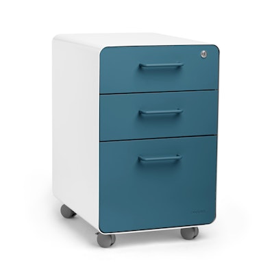 White + Slate Blue Stow 3-Drawer File Cabinet, Rolling