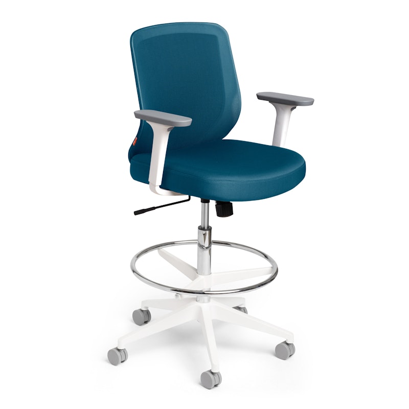 Slate Blue Max Drafting Chair, Mid Back, White Frame,Slate Blue,hi-res image number 1