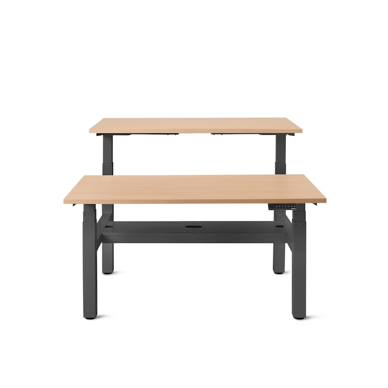Series L Adjustable Height Double Desk for 2, Natural Oak, 47", Charcoal Legs,Natural Oak,hi-res image number 3