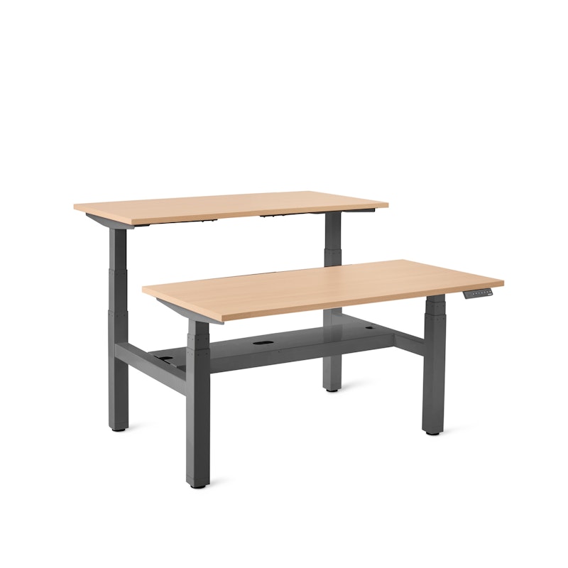 Series L Adjustable Height Double Desk for 2, Natural Oak, 47", Charcoal Legs,Natural Oak,hi-res image number 1.0