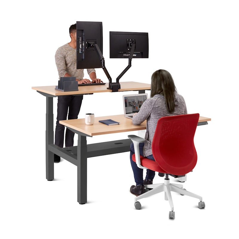 Series L Adjustable Height Double Desk for 2, Natural Oak, 47", Charcoal Legs,Natural Oak,hi-res image number 0.0