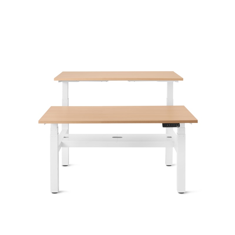 Series L Adjustable Height Double Desk for 2, Natural Oak, 47", White Legs,Natural Oak,hi-res image number 2.0