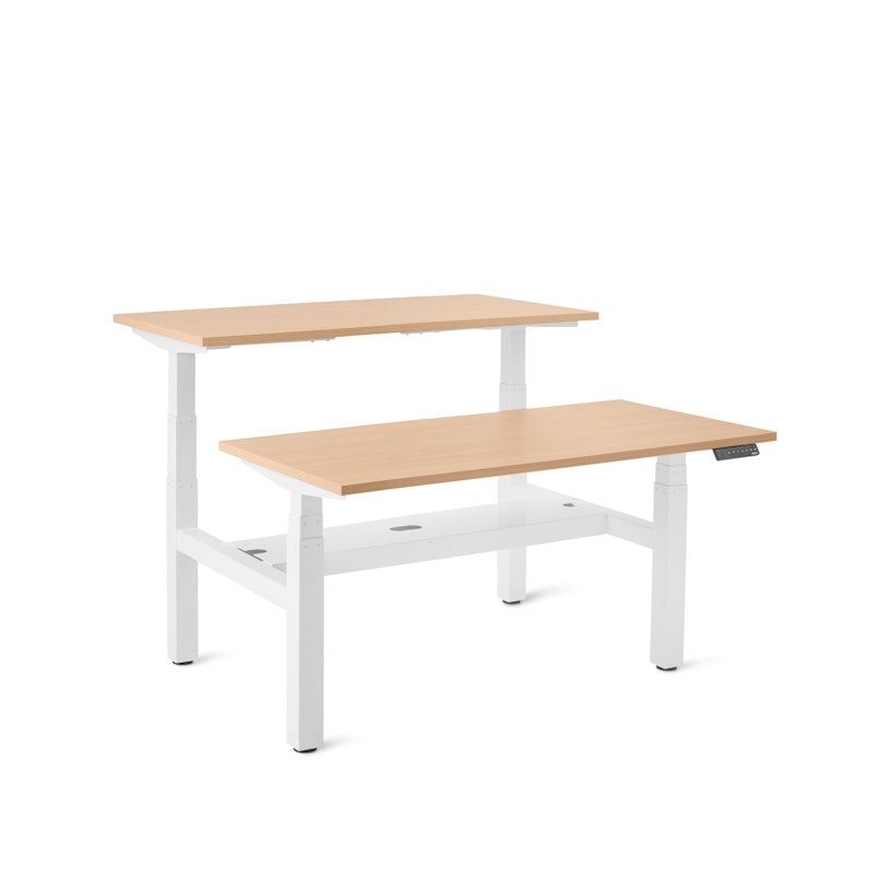 Series L Adjustable Height Double Desk for 2, Natural Oak, 47", White Legs,Natural Oak,hi-res image number 0.0