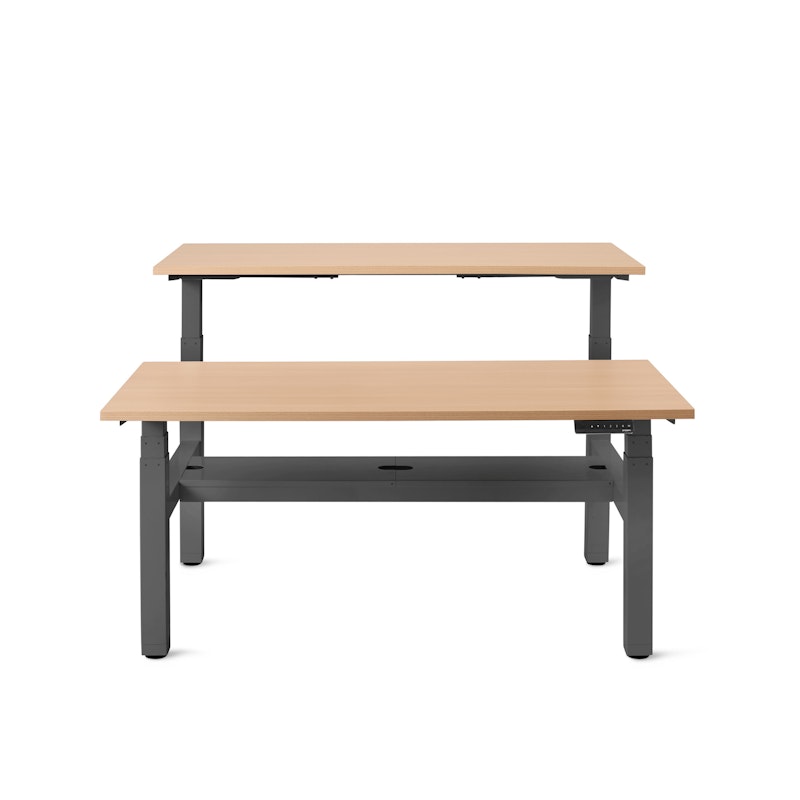 Series L Adjustable Height Double Desk for 2, Natural Oak, 57", Charcoal Legs,Natural Oak,hi-res image number 2.0